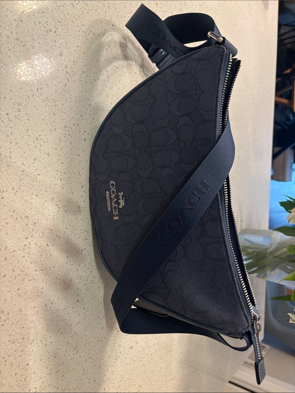 Coach Navy Signature Crescent Crossbody Bag